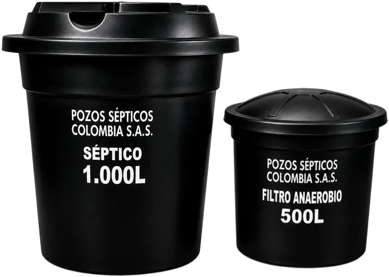 Sistema séptico cónico de 1.500 litros con un tanque séptico de 1.000 litros y un filtro anaerobio de 500 litros